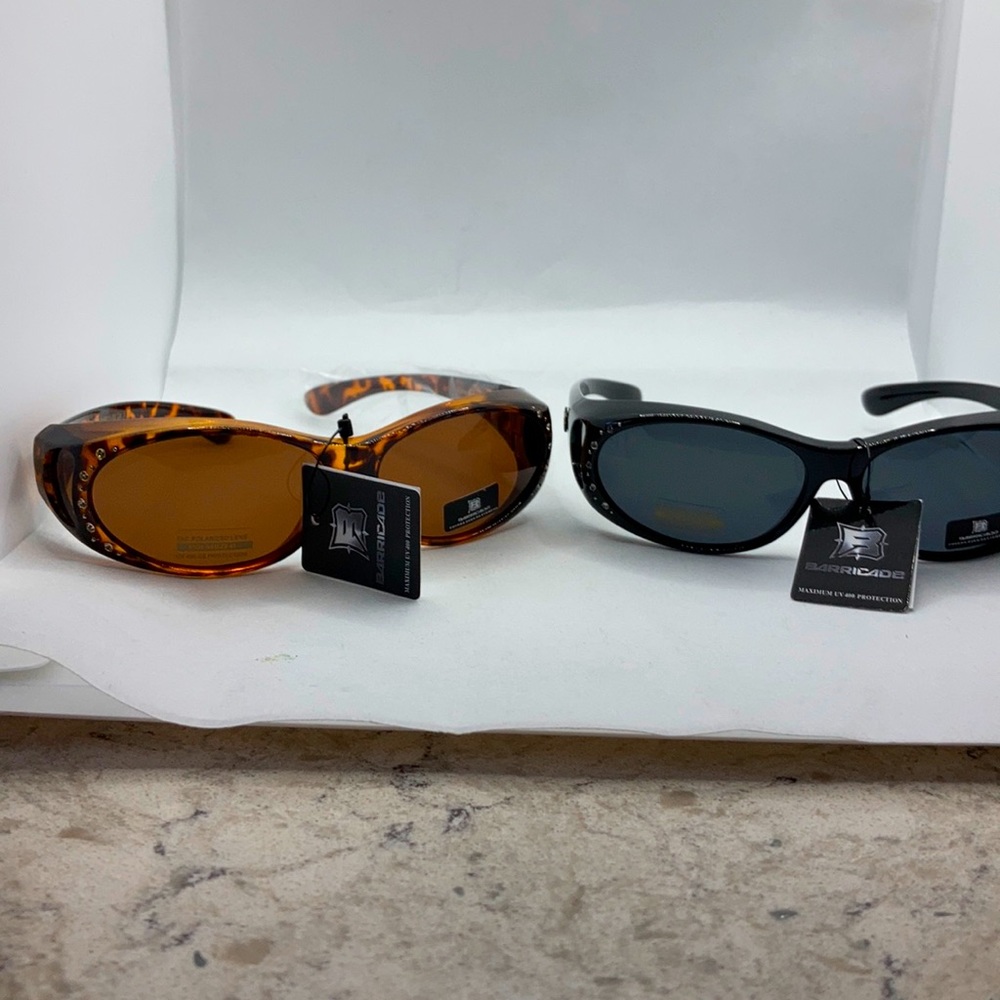 Ladies polarized overglasses with bling on front.
